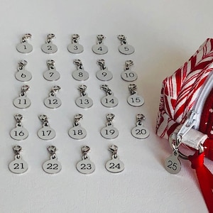 Number Zipper Charms - Advent Numbers 1-25 - Stainless Steel