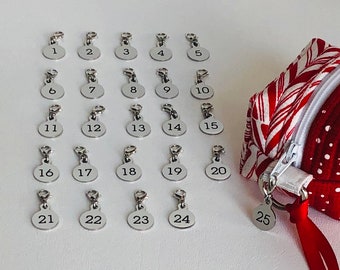 Number Zipper Charms - Advent Numbers 1-25 - Stainless Steel