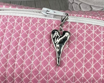 Heart Zipper Charm - Hammered Silver Heart