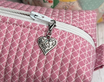 Heart Zipper Charm - Fancy Silver Heart