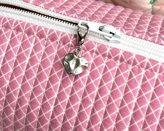 Heart Zipper Charm - Hammered Silver Heart