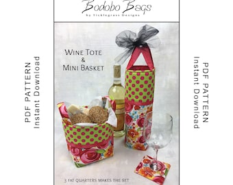 Wine Tote and Mini Basket Sewing Pattern - PDF Instant Download
