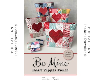 Bodobo Bags Be Mine Heart Zipper Pouch Sewing Pattern - PDF Instant Download