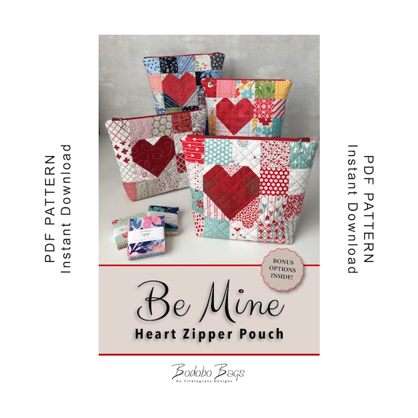 Be Mine Heart Zipper Pouch Sewing Pattern - PDF Instant Download