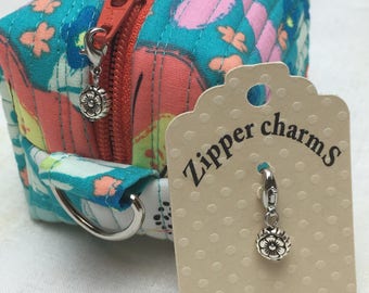 Flower Zipper Charm, Tiny Silver Flower