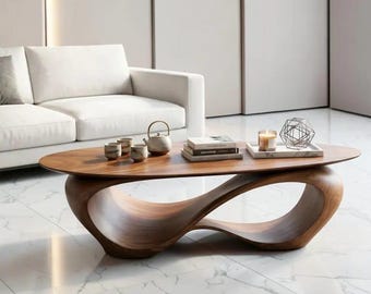 Luxury Solid Wood Coffee Table with Twisted Hollow Wave Base for Living Room