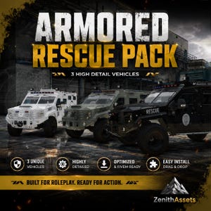 Armored Rescue Vehicle Pack, FiveM Emergency Vehicles, 3 High Detail Rescue Cars, Optimized Police Vehicles, Roleplay Car Pack