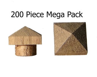 200 piece MEGA PACK 3/8" Small Walnut Pyramid Top Hole Plugs that fit a 1/4" hole