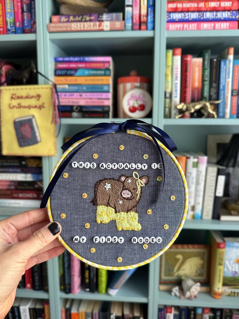 This Actually Is My First Rodeo Embroidery Hoop | Whimsical Cow Wall Art image 6