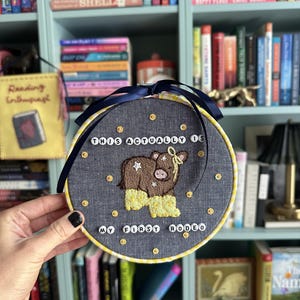 This Actually Is My First Rodeo Embroidery Hoop | Whimsical Cow Wall Art image 1