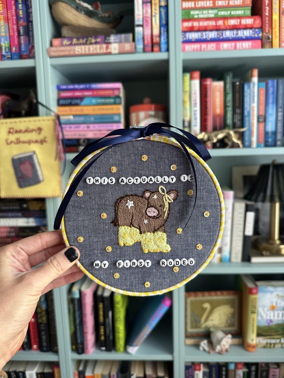 This Actually Is My First Rodeo Embroidery Hoop | Whimsical Cow Wall Art