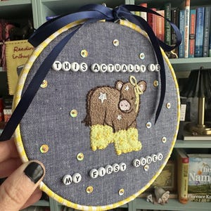 This Actually Is My First Rodeo Embroidery Hoop | Whimsical Cow Wall Art image 4