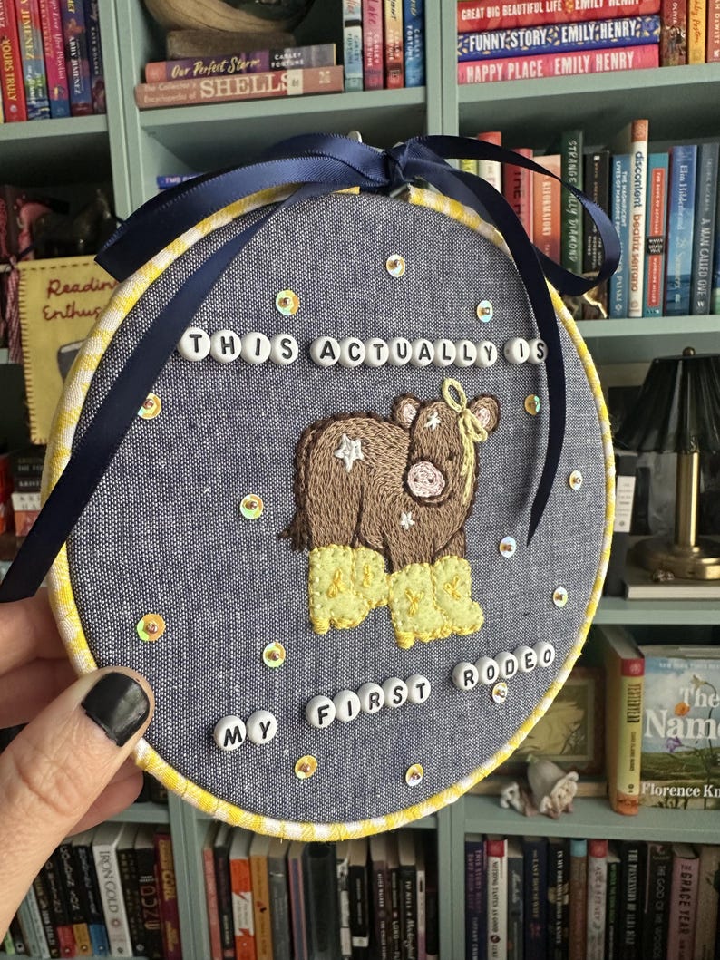 This Actually Is My First Rodeo Embroidery Hoop | Whimsical Cow Wall Art image 4