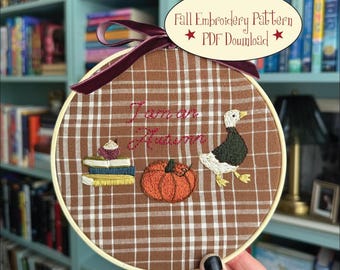 Autumn Goose Embroidery Pattern, Beginner Fall Hoop (PDF Download)
