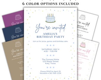 Editable Birthday Invitation Template | Canva Party Invite | Printable Digital Download | 6 Designs Included