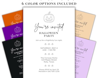 Editable Halloween Invitation Template | Canva Party Invite | Printable Digital Download | 6 Designs Included