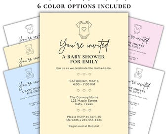 Editable Baby Shower Invitation Template | Canva Party Invite | Printable Digital Download | 6 Designs Included