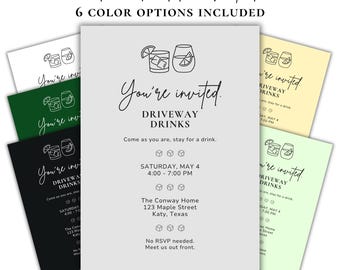 Editable Driveway Drinks Invitation Template | Canva Party Invite | Printable Digital Download | 6 Designs Included