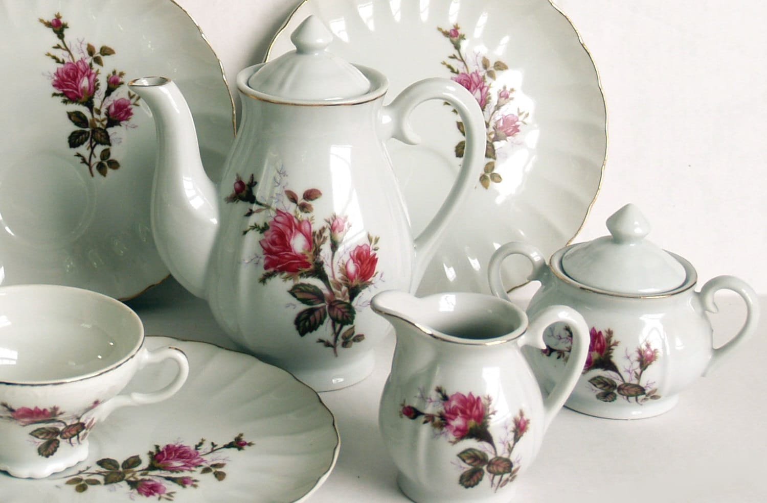 Vintage 1950's Moss Rose Porcelain Tea Set Marked Japan Etsy