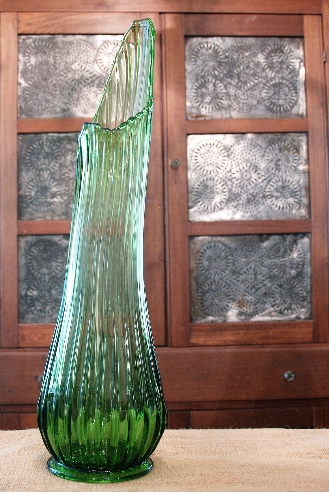 Awesome 23 3/4 Tall Green Ribbed Swung Vase Etsy
