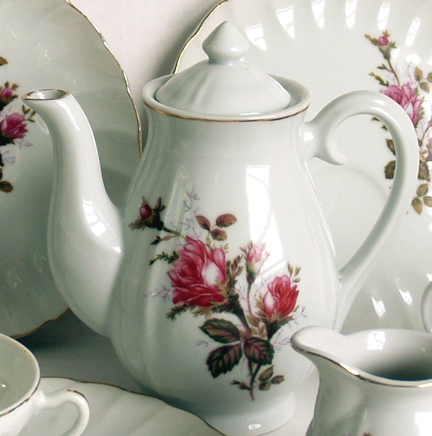 Vintage 1950's Moss Rose Porcelain Tea Set Marked Japan Etsy