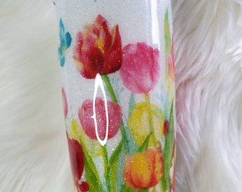 Tulip Flower Glitter Tumbler