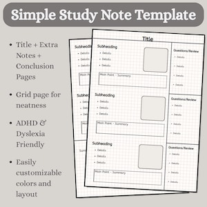 Digital Note-Taking Template, Cornell Notes, ADHD Friendly, Canva Template