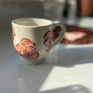 18 Ounce  Mug, Coffee, Tea, Each One is Different, Glazed, Ceramic, Handmade, Dishwasher Safe, Pink, Red, Cream