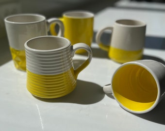 Kindness Collection Mug, Coffee, Tea, One of a kind, Yellow and White, Ceramic, Dishwasher Safe