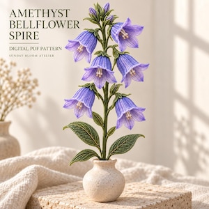 Amethyst Bellflower Spire French Beading Pattern, Seed Bead Botanical Sculpture (Digital PDF)
