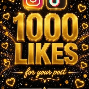 May include: A digital graphic on a black background featuring the Instagram and TikTok logos at the top. Large, three-dimensional gold text reads 1000 LIKES, followed by the script text for your post and the word digitalworked at the bottom.