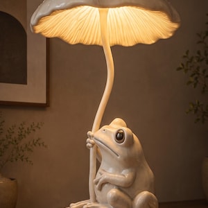Lampa stołowa w kształcie grzyba żaby, fantazyjny wystrój w stylu cottagecore