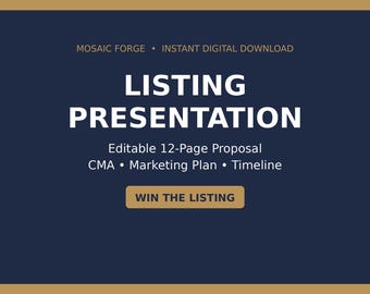 Real Estate Listing Presentation Template | Editable Pre Listing Proposal, CMA, Marketing Plan + Timeline for Realtors, 12 Pages