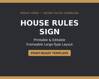 Editable House Rules Sign for Vacation Rental (Digital Download)