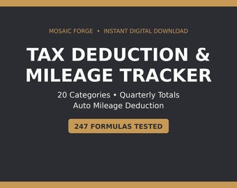 Tax Deduction Tracker Spreadsheet | Mileage Log and Business Expense Categories with Quarterly Totals, Excel & Google Sheets