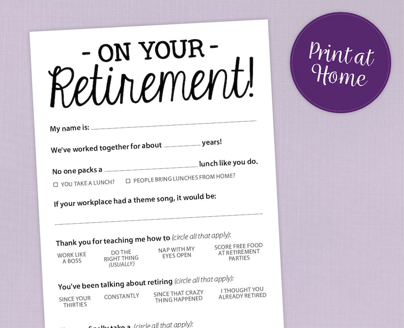 Exciting Retirement Social gathering Activity, Printable PDF Card photo about Free Printable Retirement Cards Funny identified as Exciting Retirement Get together Activity, Printable PDF Card