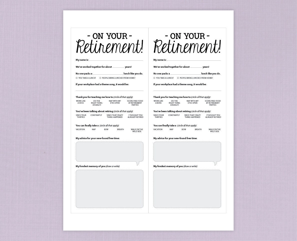 Fun Retirement Party Game, Printable PDF Card — Erin Murphy Design