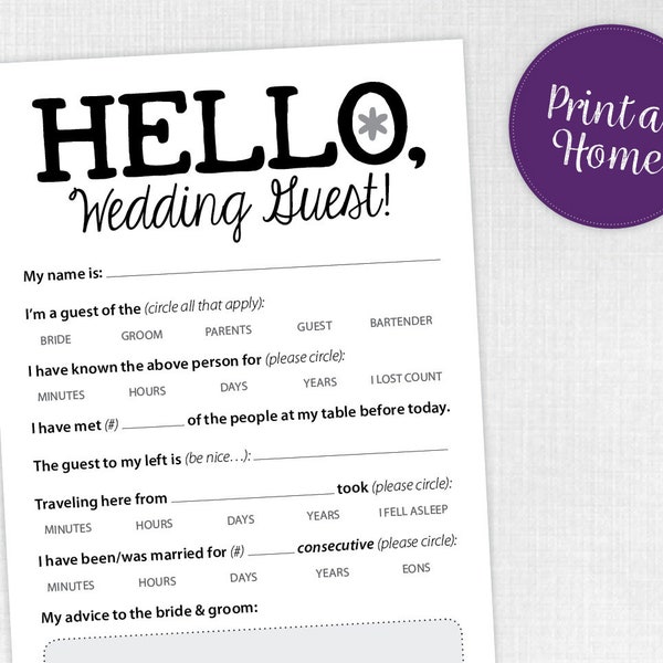 Funny Wedding Reception Icebreaker Cards, Entertain Your Guests, Marriage Advice, Printable PDF