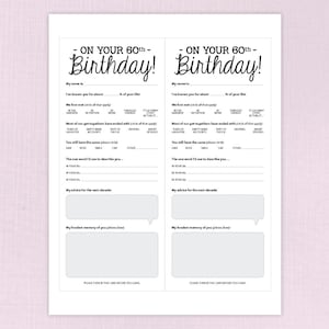 60th Birthday Party Game Card, Funny Milestone Printable PDF image 5