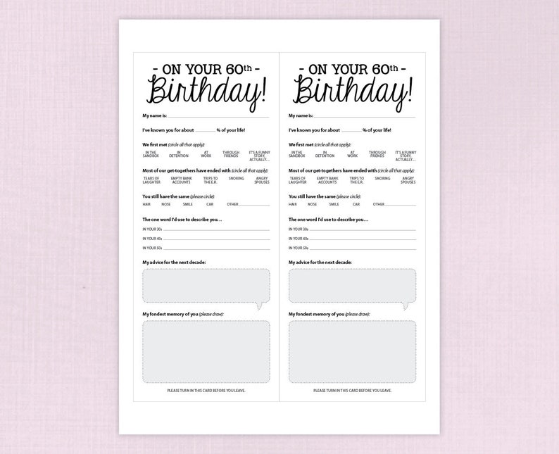 60th Birthday Party Game Card, Funny Milestone Printable PDF image 5