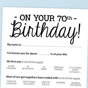 70th birthday party game card funny milestone printable pdf etsy
