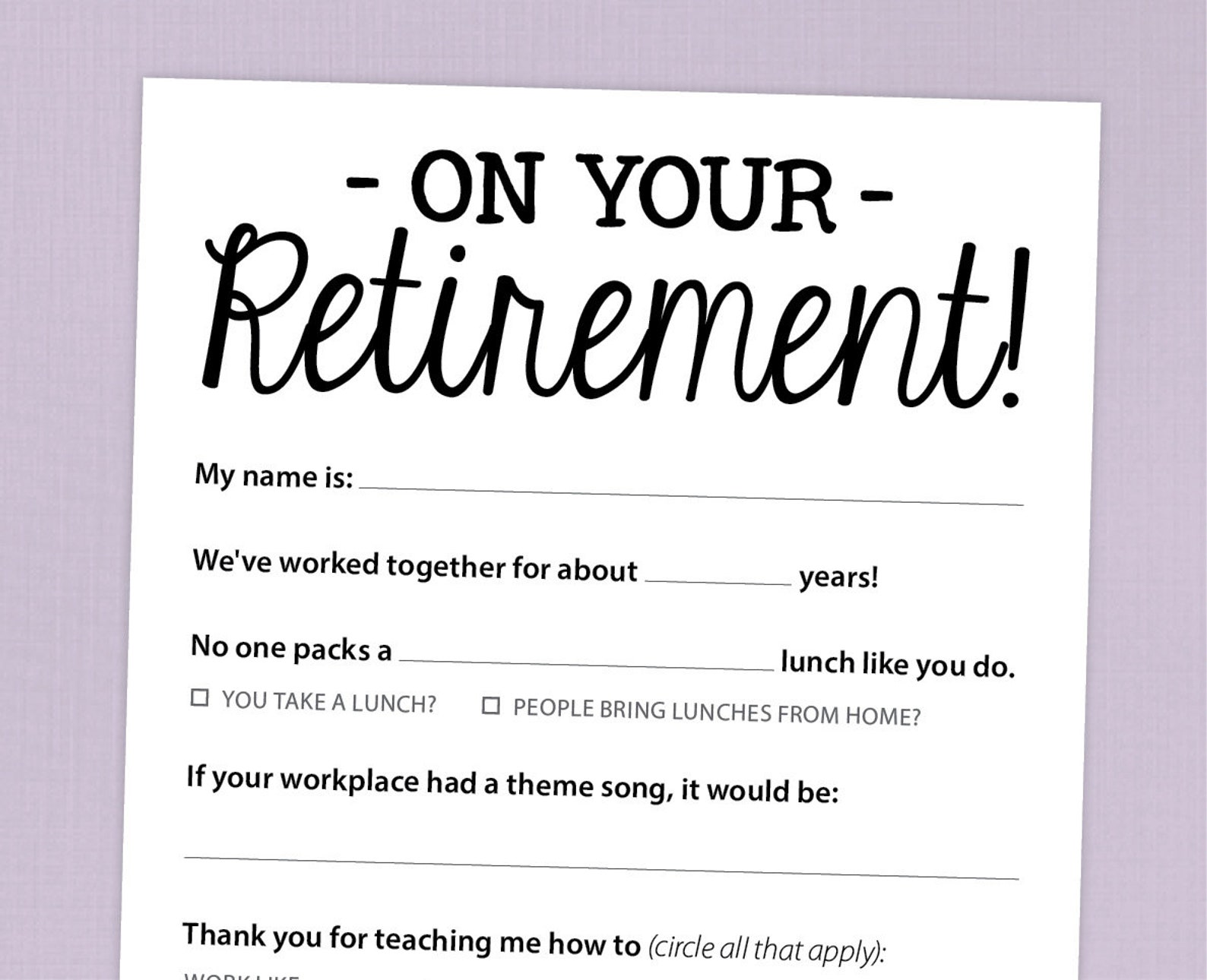 Fun Retirement Party Game, Printable PDF Card - Etsy