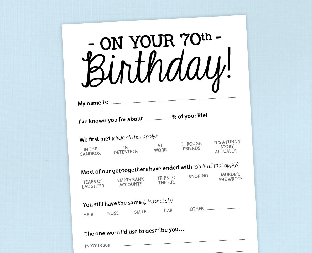 70th Birthday Party Game Card Funny Milestone Printable PDF Erin Murphy Design 70th Birthday Party Game Card Funny Milestone Printable PDF Erin Murphy Design