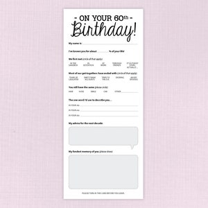 60th Birthday Party Game Card, Funny Milestone Printable PDF image 2