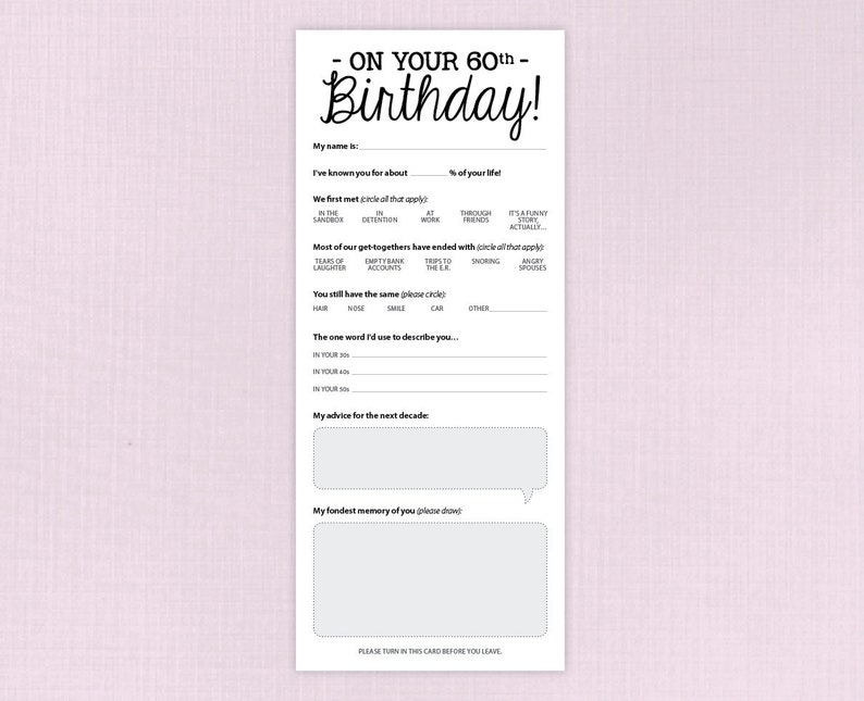 60th Birthday Party Game Card, Funny Milestone Printable PDF image 2