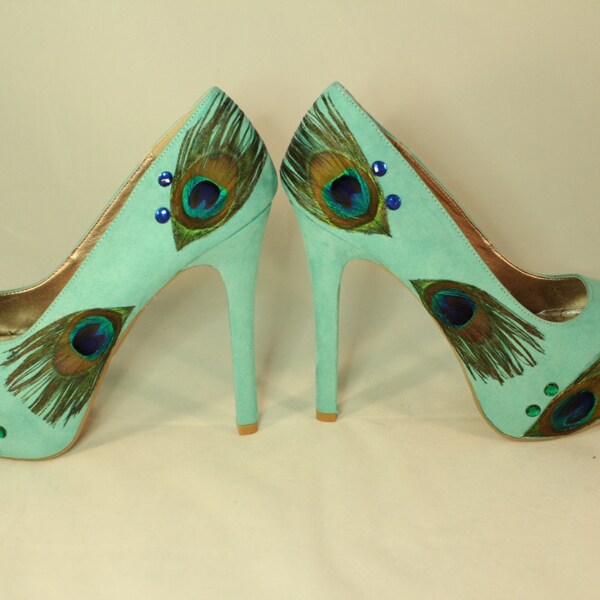 Turquoise Peacock Shoes size 8