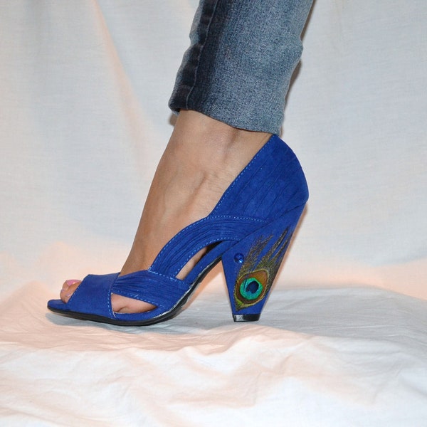 Royal Blue Peacock Heels 6.5