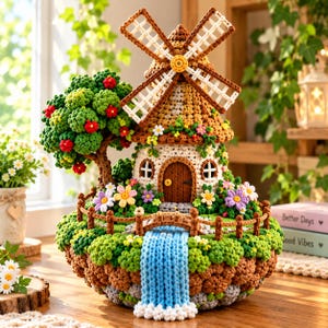 Nyckfullt väderkvarnshus virkmönster, Amigurumi älvhus (PDF)