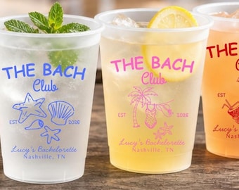 Gobelets personnalisés pour enterrement de vie de jeune fille, gobelets en plastique givré personnalisés, cadeaux pour les invités du Bachelor Club, gobelets pour mariage sur la plage, articles pour boissons pour enterrement de vie de jeune fille