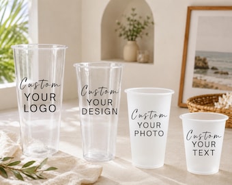 Custom Logo Cups, Personalized Frosted Party Cups, Custom Photo Cups, Business Logo Cups, Custom Text Cups, Reusable Plastic Cups